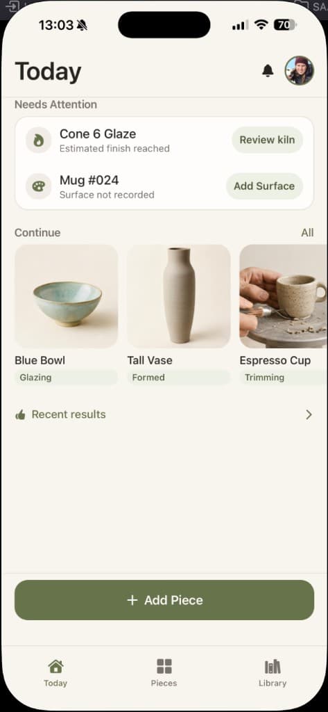 Claymate Today screen on iPhone